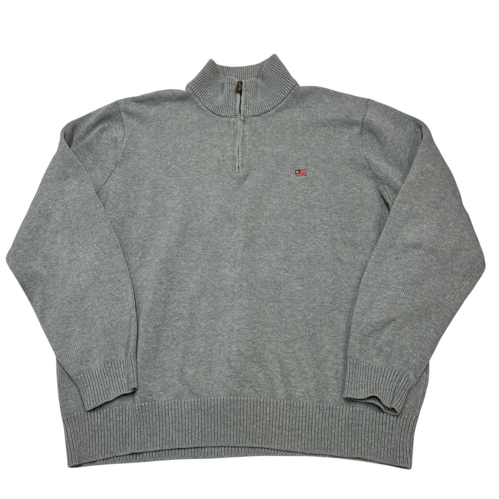 Vintage Polo Ralph Jeans Company Sweater XL Gray Mock Ribbed Knit Flag Embroider